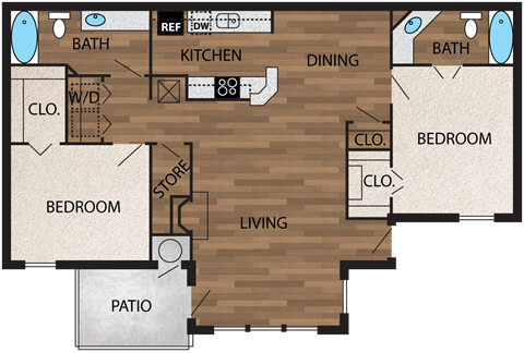 Our 1,144 square foot two bedroom floor plan